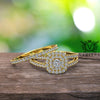 0.73ct Diamond Double Halo Split Shank Gold Bridal Set- 01US57